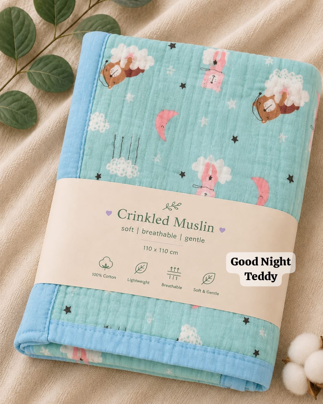 6 Layer Crinkled Muslin blankets | 110*110cms | Premium Muslin for baby and toddlers