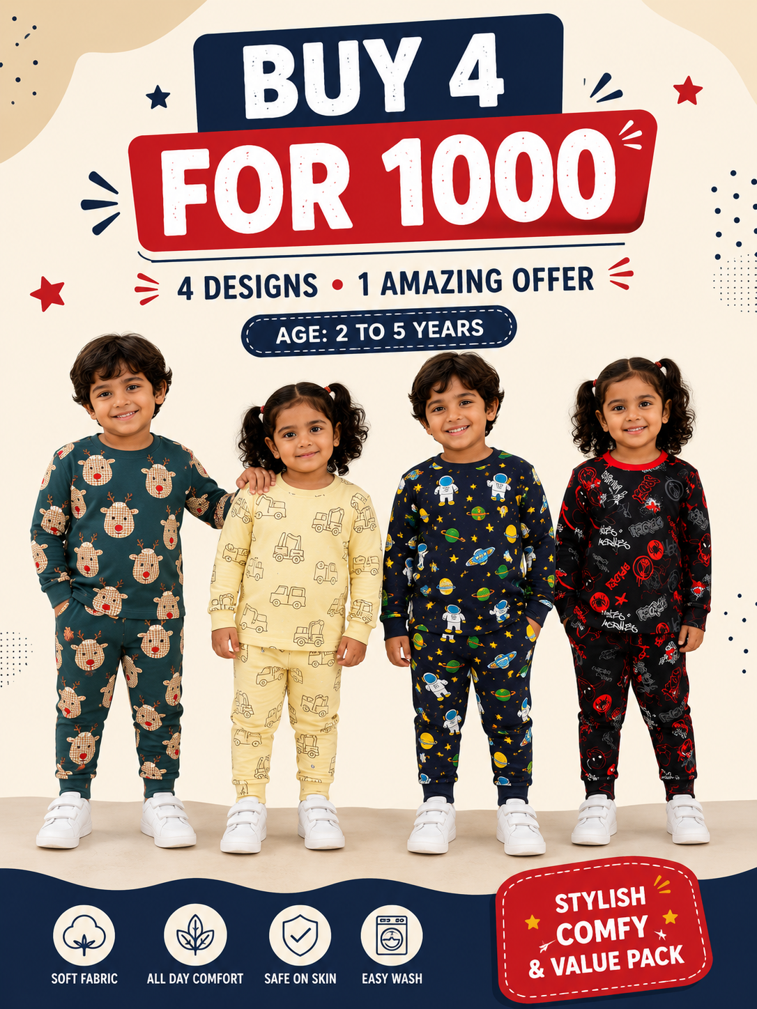 Boys & girls full sleeve cotton cords sets (2-6years)