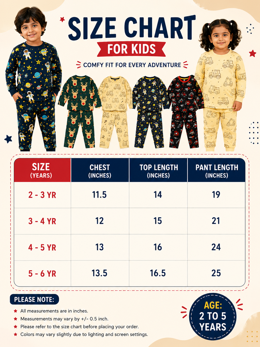 Boys & girls full sleeve cotton cords sets (2-6years)