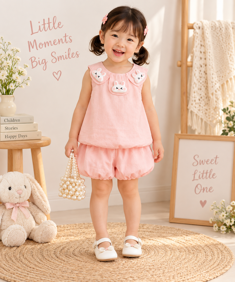 Korean🐰 Bunny Applique Balloon Top & Bloomer Set for 6m to 2yrs, Fashionable wear edition