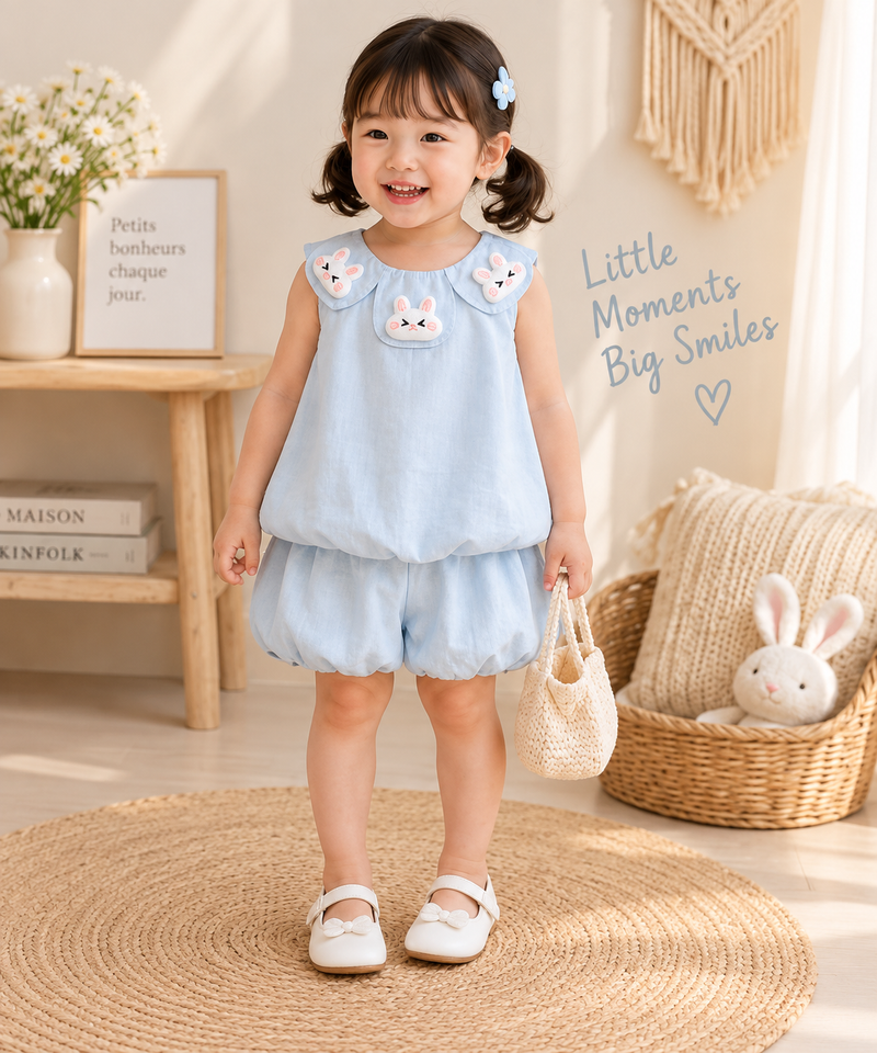 Korean🐰 Bunny Applique Balloon Top & Bloomer Set for 6m to 2yrs, Fashionable wear edition