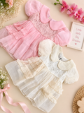 Korean petar pan collar lace pattern knee length frock (6m -2 years)