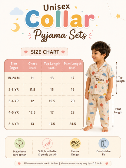 Unisex cotton Collar Pyjama Sets | 18m to 5yrs