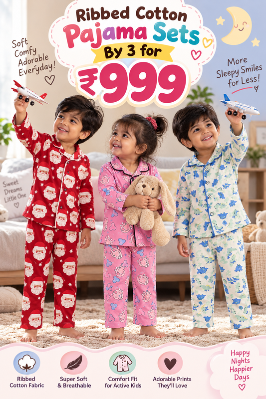 Full Sleeve Ribbed Cotton unisex Night Sets (18m to 6yrs ) buy 3 for 999