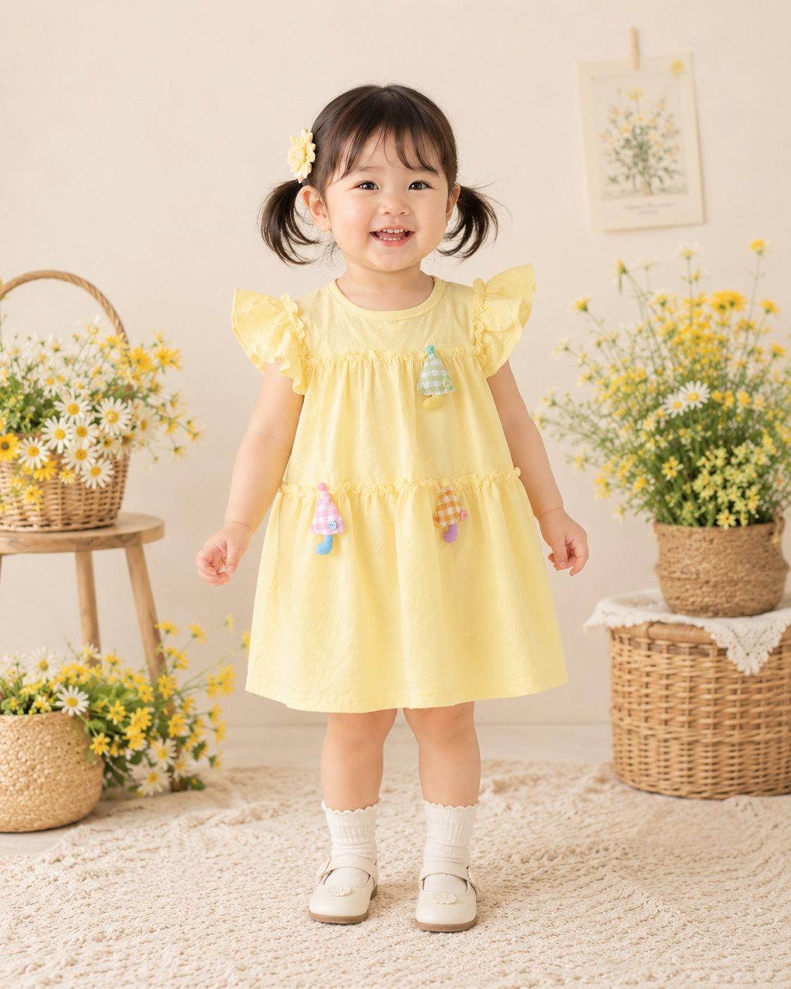 Korean soft cotton appliqué work frock | (6m-2y)