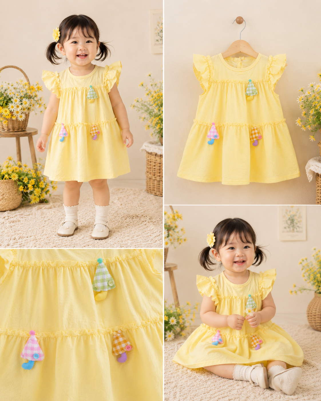 Korean soft cotton appliqué work frock | (6m-2y)