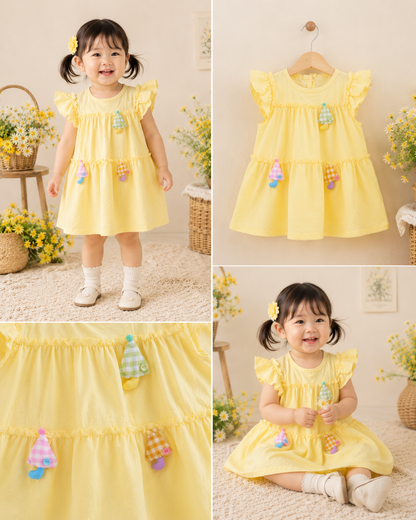 Korean soft cotton appliqué work frock | (6m-2y)