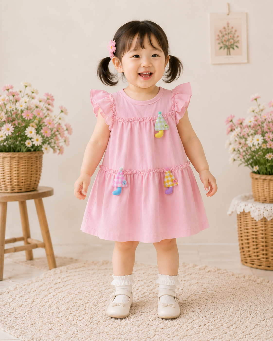 Korean soft cotton appliqué work frock | (6m-2y)