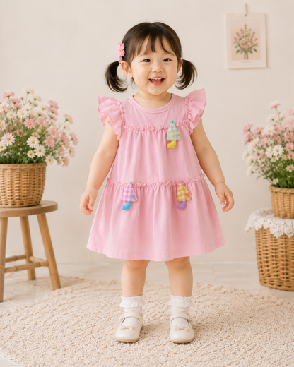 Korean soft cotton appliqué work frock | (6m-2y)