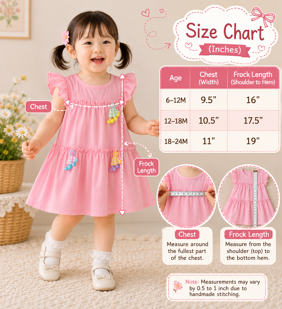 Korean soft cotton appliqué work frock | (6m-2y)