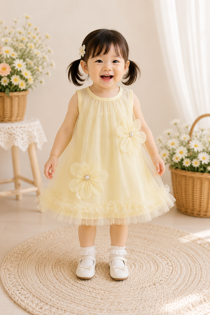 Korean soft daisy soft net   frock | (6m-2y)