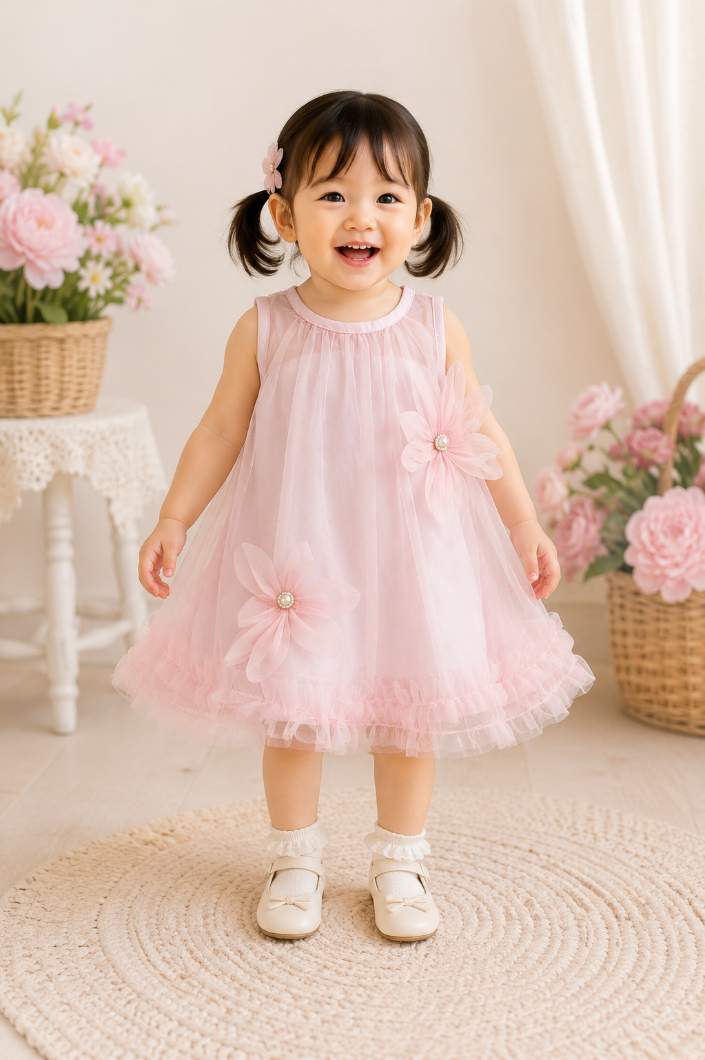 Korean soft daisy soft net   frock | (6m-2y)