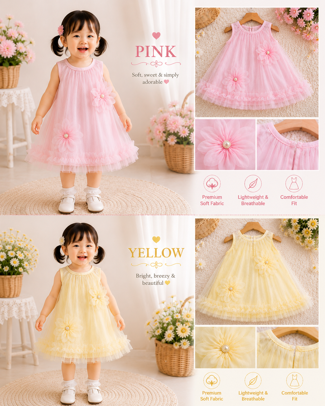 Korean soft daisy soft net   frock | (6m-2y)