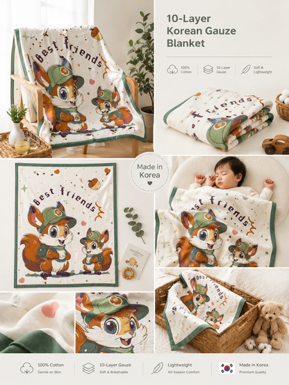 10-Layer muslin Korean Gauze Blanket | Soft Cotton Baby Blanket 160×125 cm