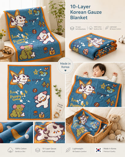 10-Layer muslin Korean Gauze Blanket | Soft Cotton Baby Blanket 160×125 cm