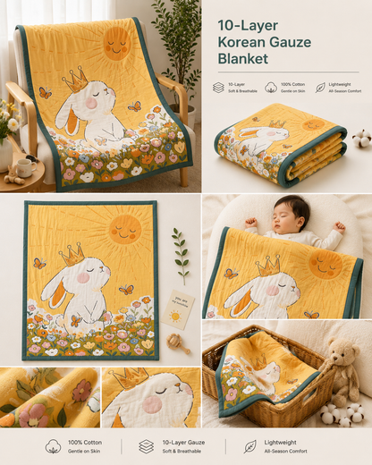 10-Layer muslin Korean Gauze Blanket | Soft Cotton Baby Blanket 160×125 cm