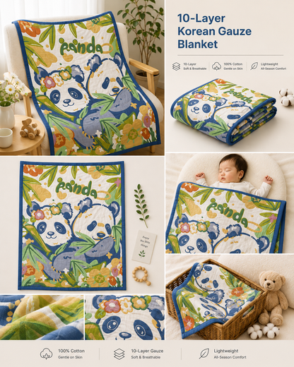 10-Layer muslin Korean Gauze Blanket | Soft Cotton Baby Blanket 160×125 cm