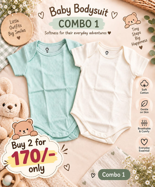 Premium Onesies For (0-6 Months )| Combo of 2 | Soft and Breathable