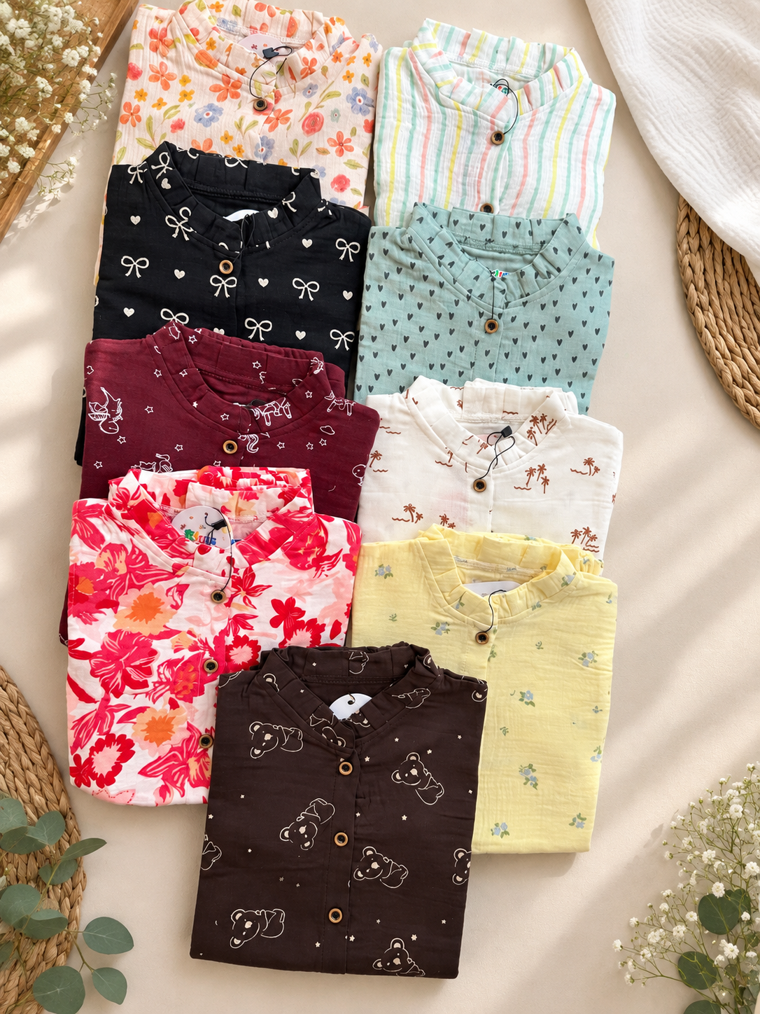 Muslin Frill Collar Cord Sets, 2yrs - 6yrs, Muslin top and pant, Loved by many