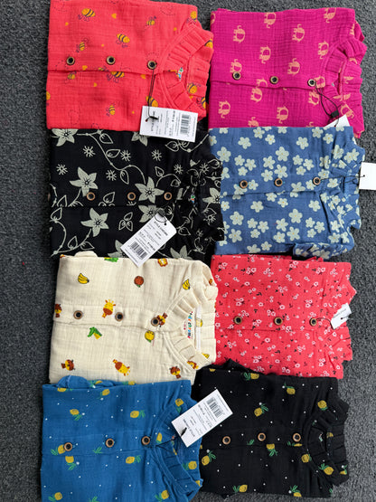 Ruffled Chinese Neck Muslin Sets for 1yr to 3yrs