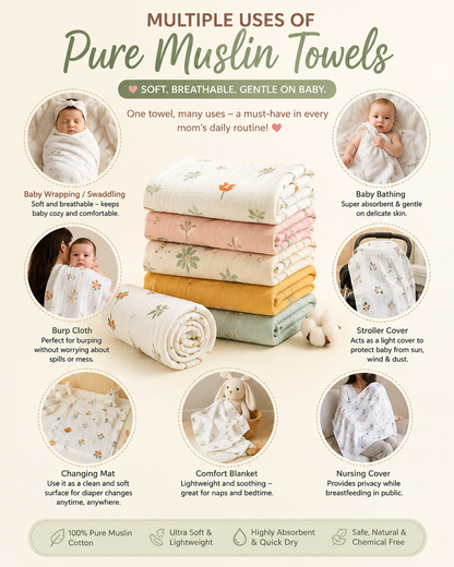 Pure Muslin Towels combo pack | swaddle 120*120cm