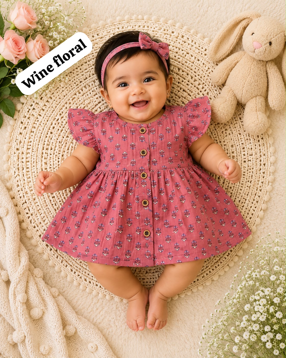 Baby Muslin full open button frocks (0-24 m), Soft & Comfortable