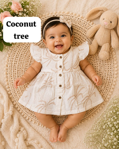 Baby Muslin full open button frocks (0-24 m), Soft & Comfortable