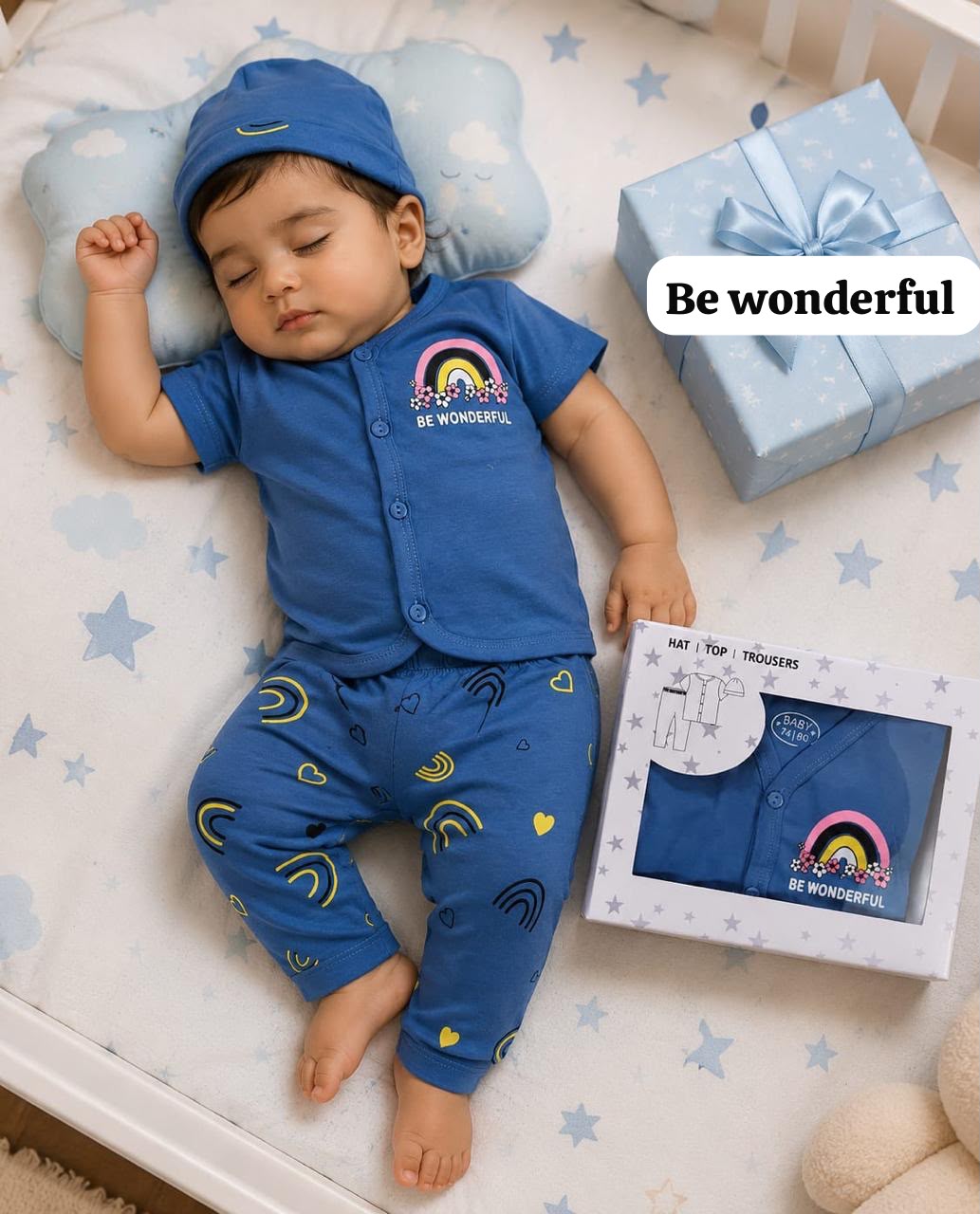 Cute and Cozy Baby  3-Pice Suit - Hat, Top and Trousers,New born To 9 Months, unisex