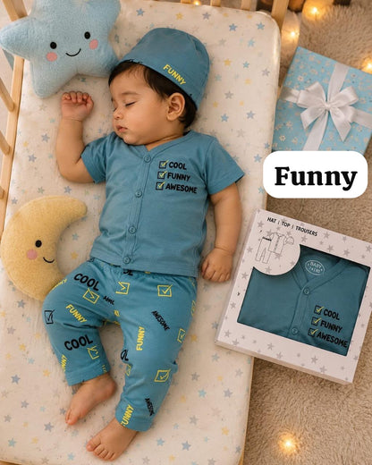 Cute and Cozy Baby  3-Pice Suit - Hat, Top and Trousers,New born To 9 Months, unisex