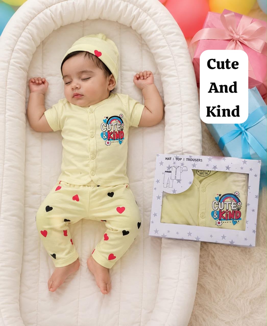 Cute and Cozy Baby  3-Pice Suit - Hat, Top and Trousers,New born To 9 Months, unisex