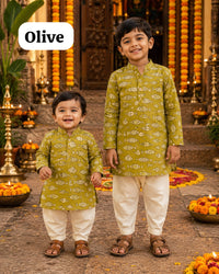 Boys Hand Block Print Kurta Sets, 1Year To 7 Years