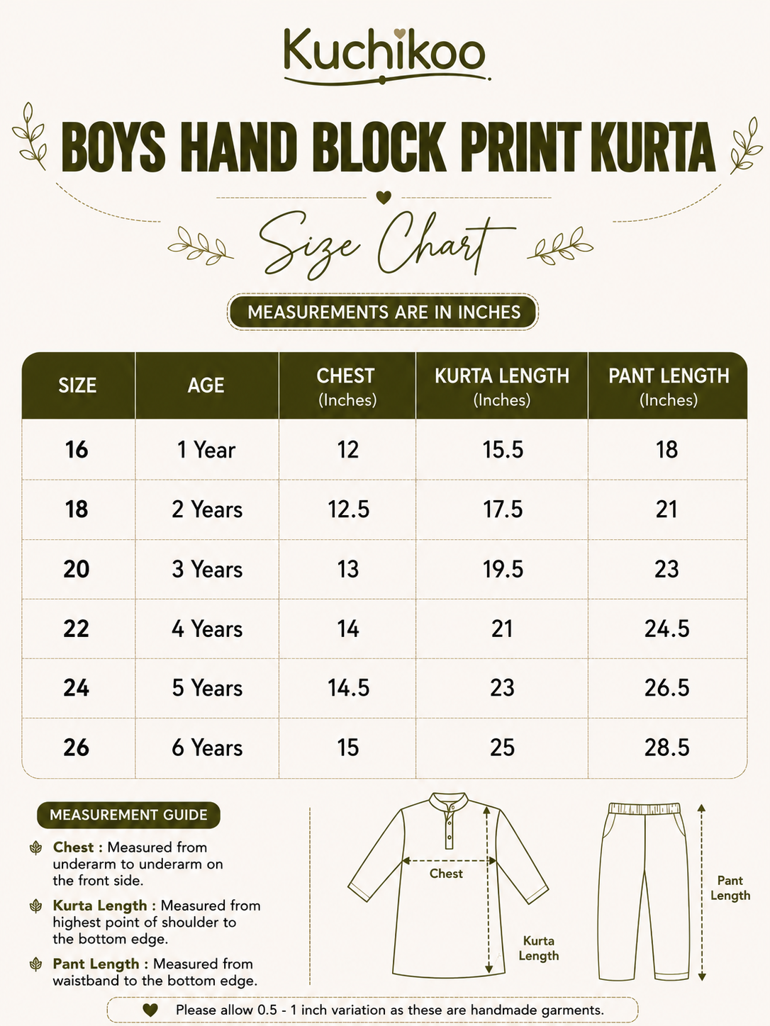 Boys Hand Block Print Kurta Sets, 1Year To 7 Years