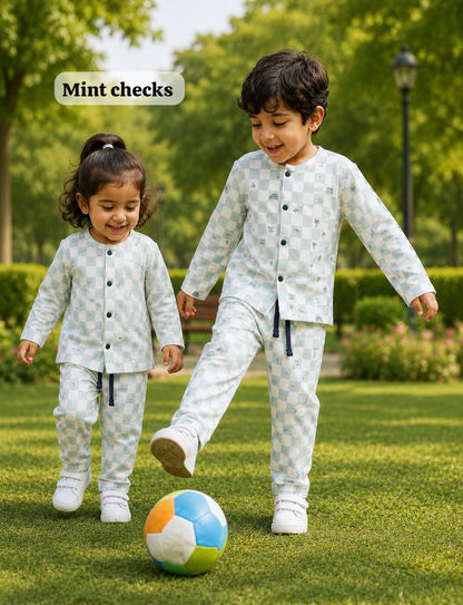 Kids full Sleeve Snap Button Pant Sets, Unisex for 18Months to 5Years