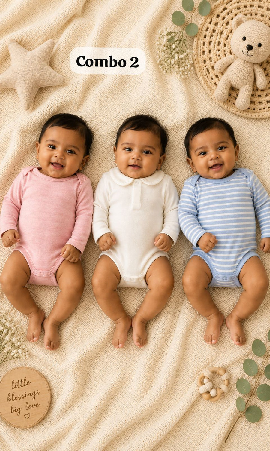 Newborn Baby Onesies Combo Set, Full Sleeve , 3 To 6 Months