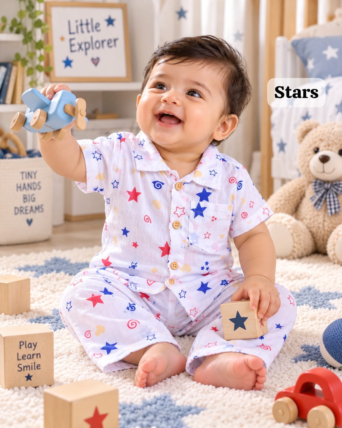 Muslin Collared Shirt and Pyjama Set for 6m to 2yrs