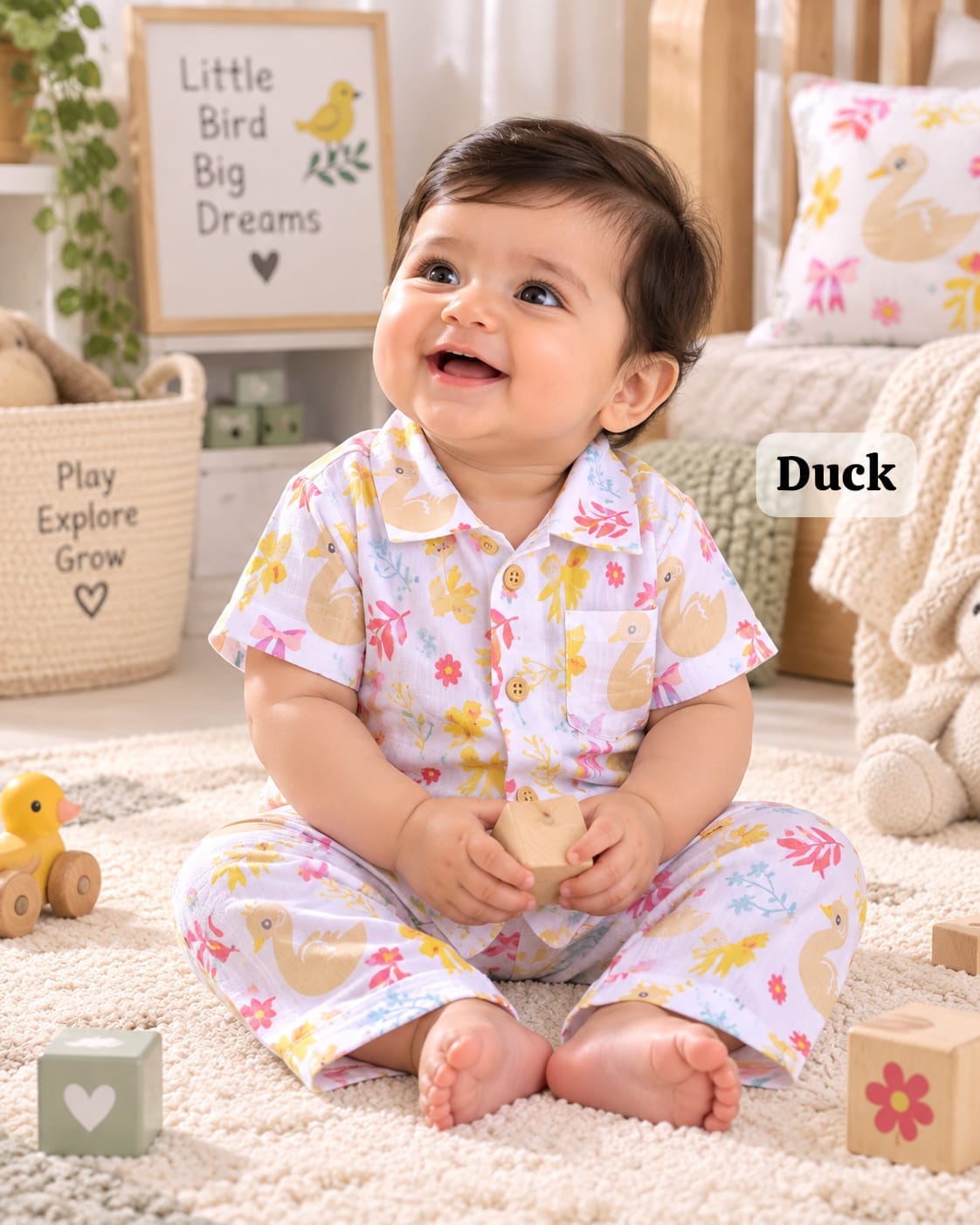 Muslin Collared Shirt and Pyjama Set for 6m to 2yrs