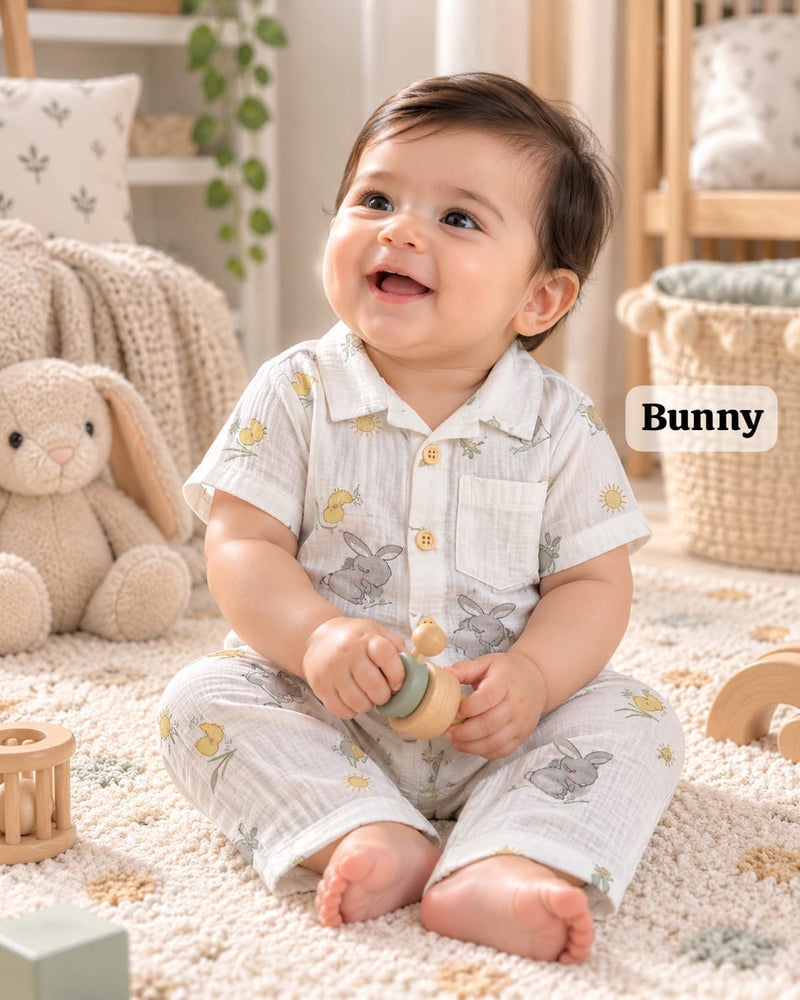 Muslin Collared Shirt and Pyjama Set for 6m to 2yrs
