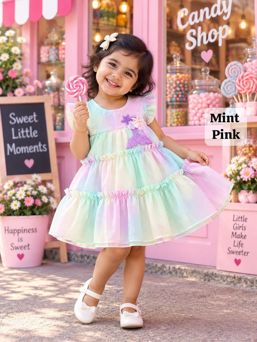 Korean Mermaid Rainbow Party Frock , 6months to 3yrs, Fashionable Wear