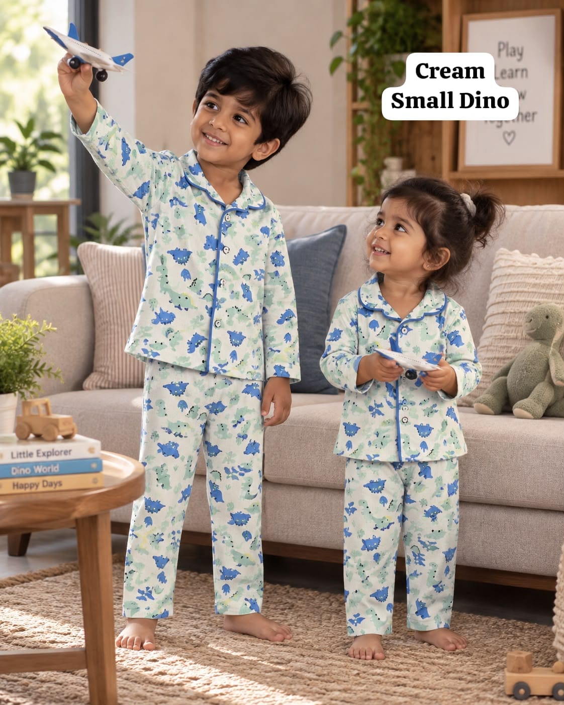 Full Sleeve Ribbed Cotton Collar Unisex Night Sets for 18m to 6yrs