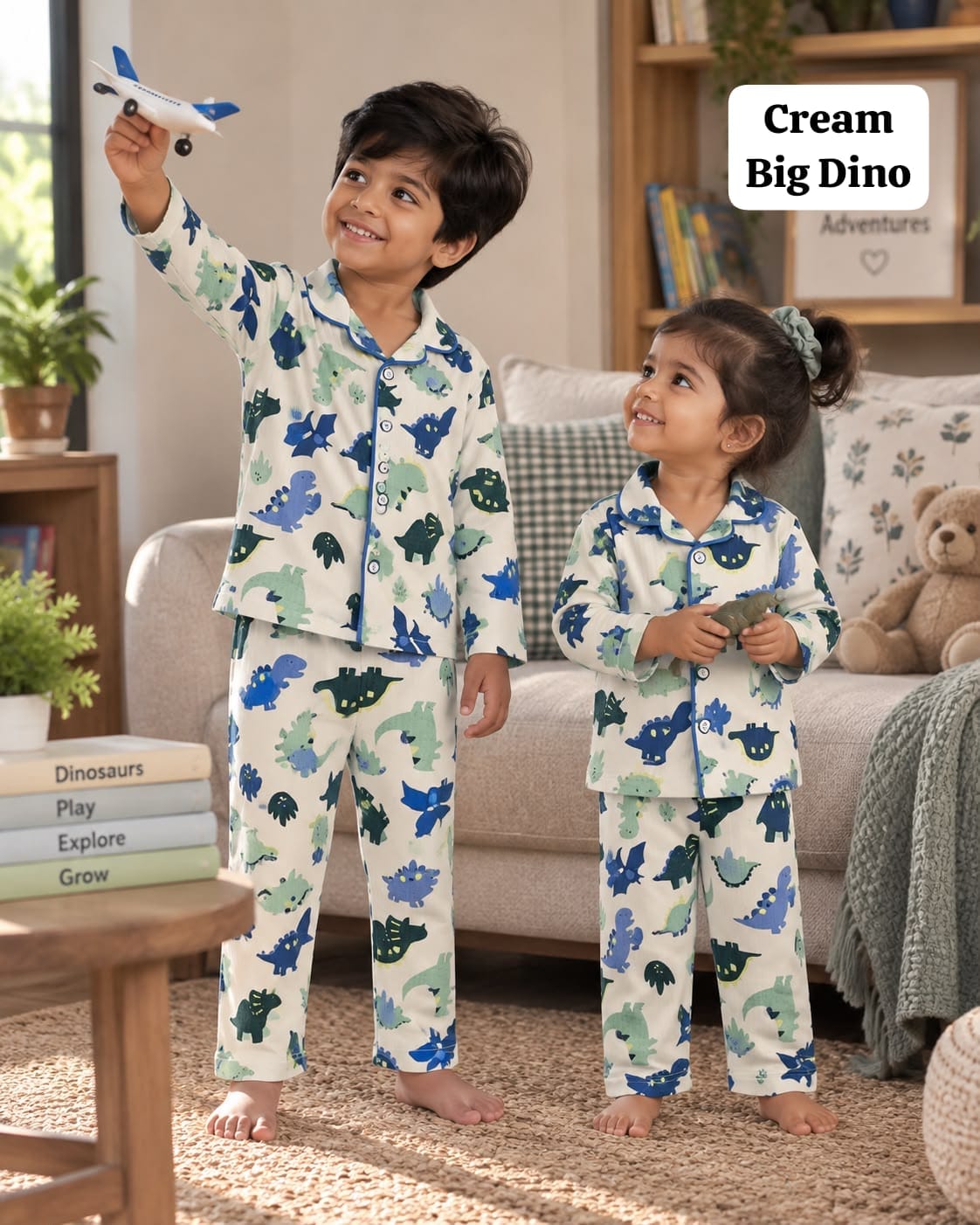 Full Sleeve Ribbed Cotton Collar Unisex Night Sets for 18m to 6yrs