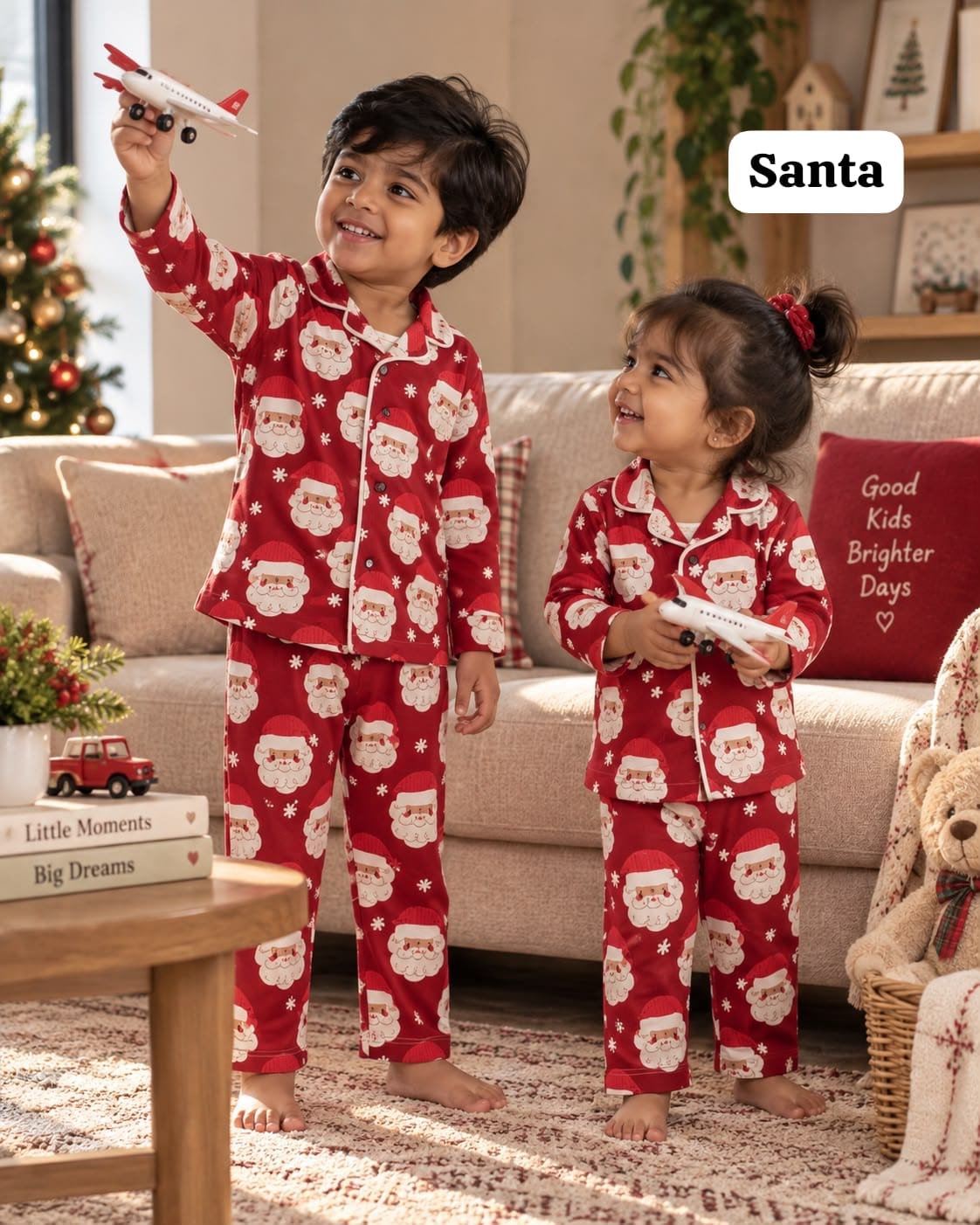 Full Sleeve Ribbed Cotton Collar Unisex Night Sets for 18m to 6yrs