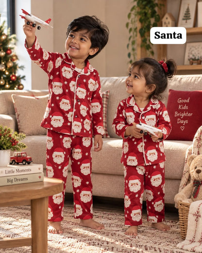 Full Sleeve Ribbed Cotton Collar Unisex Night Sets for 18m to 6yrs