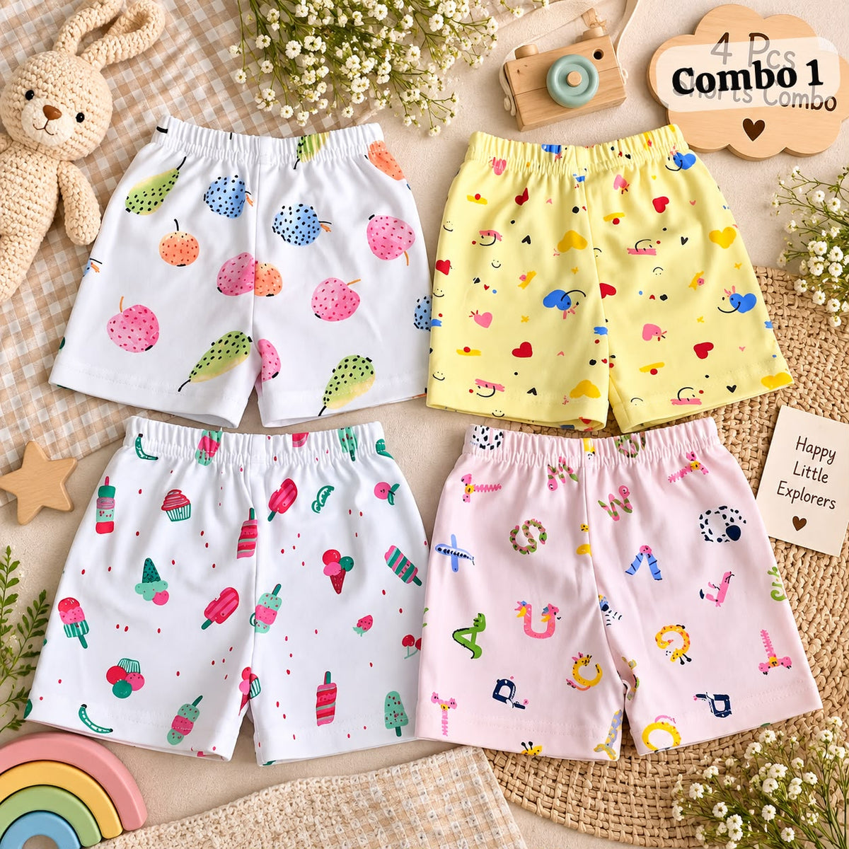 Unisex Shorts pack of 4 , newborn To 3 years