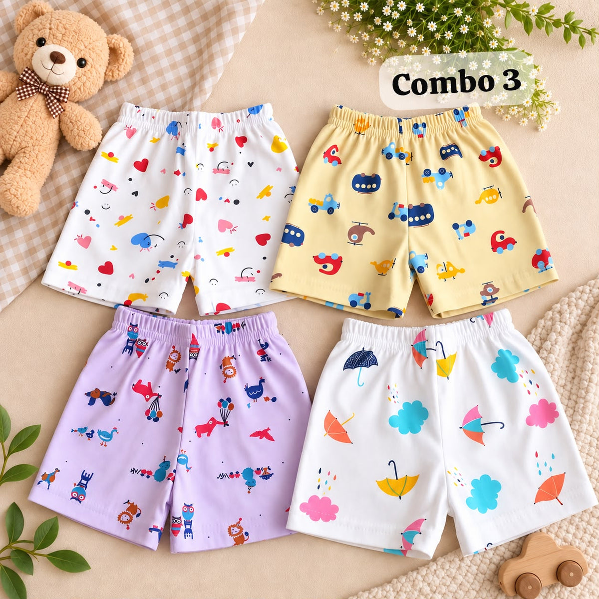 Unisex Shorts pack of 4 , newborn To 3 years