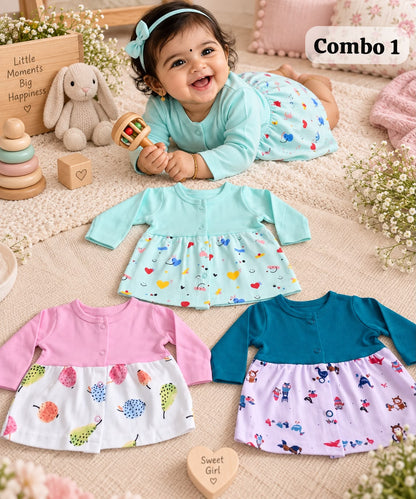 Front Open Cute full sleeve Frocks for Newborn to 2Years