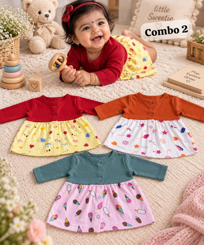 Front Open Cute full sleeve Frocks for Newborn to 2Years
