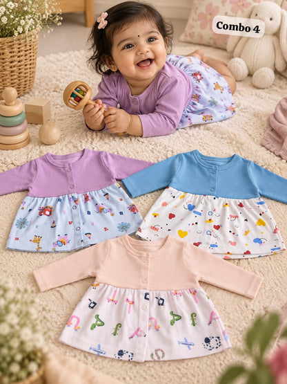 Front Open Cute full sleeve Frocks for Newborn to 2Years