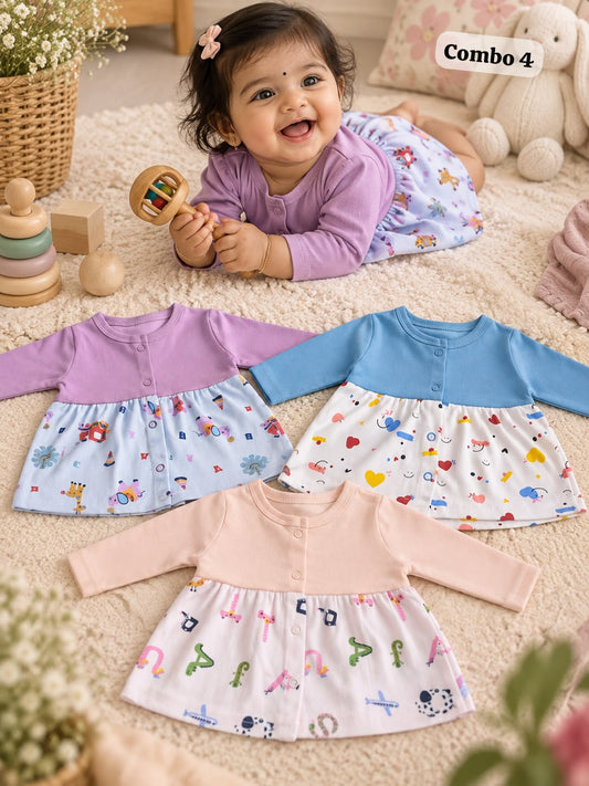 Front Open Cute full sleeve Frocks for Newborn to 2Years