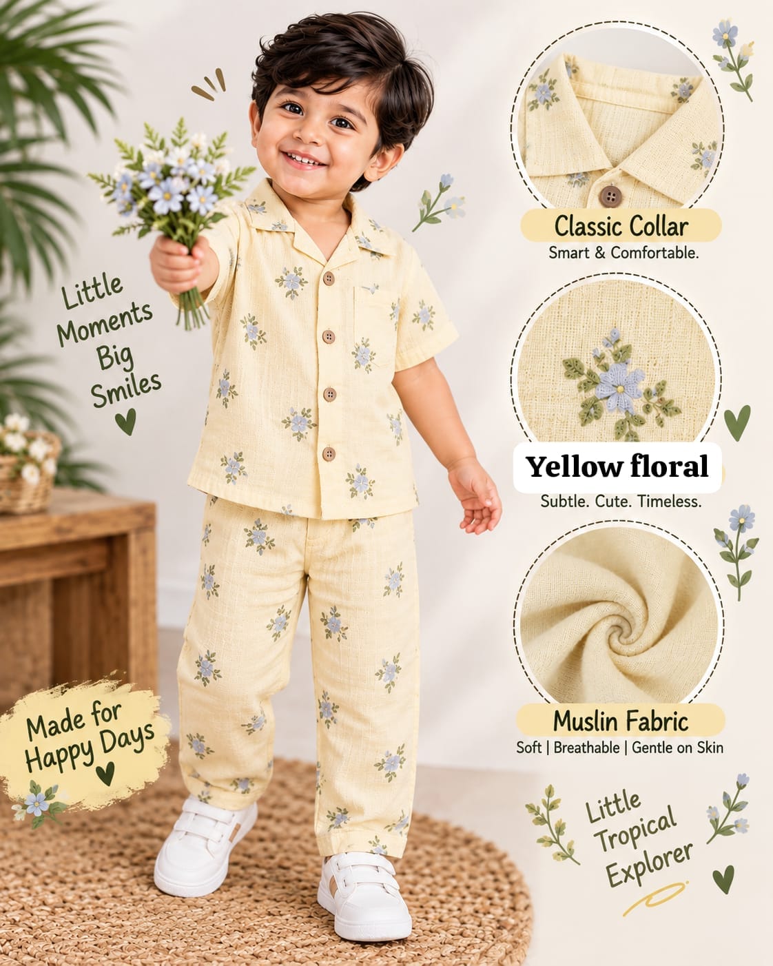 Boys Muslin coord sets| summer boys full pant sets | 6m to 4 years
