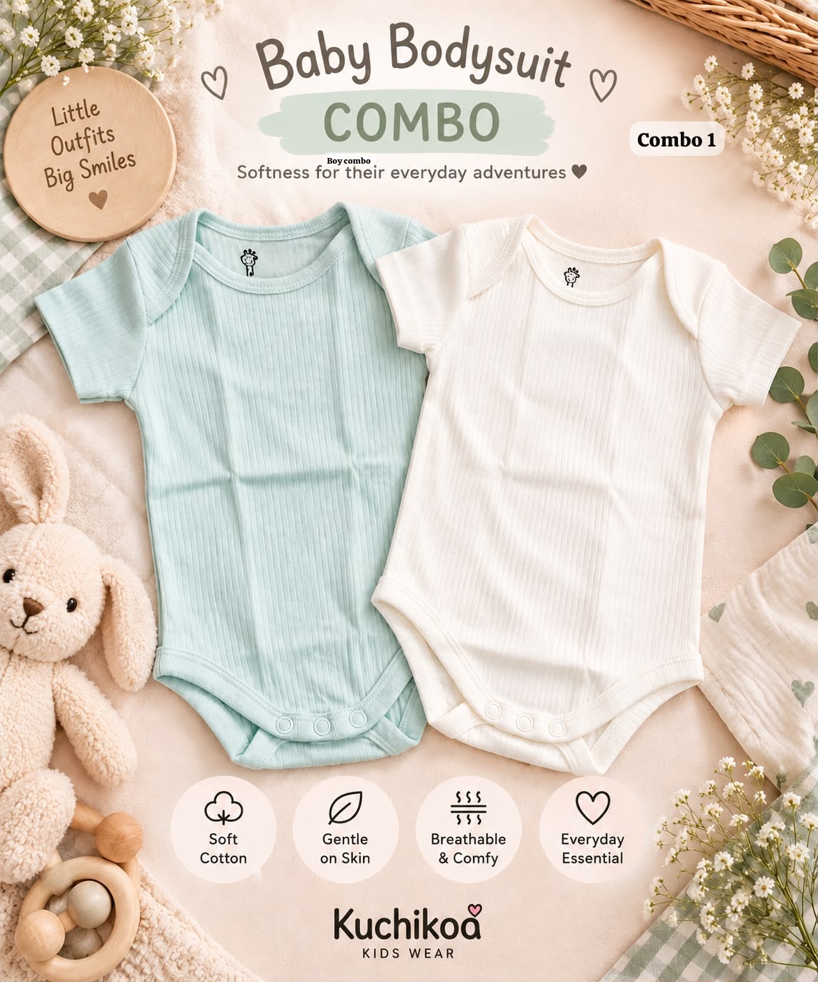 Premium Onesies For (0-6 Months )| Combo of 2 | Soft and Breathable